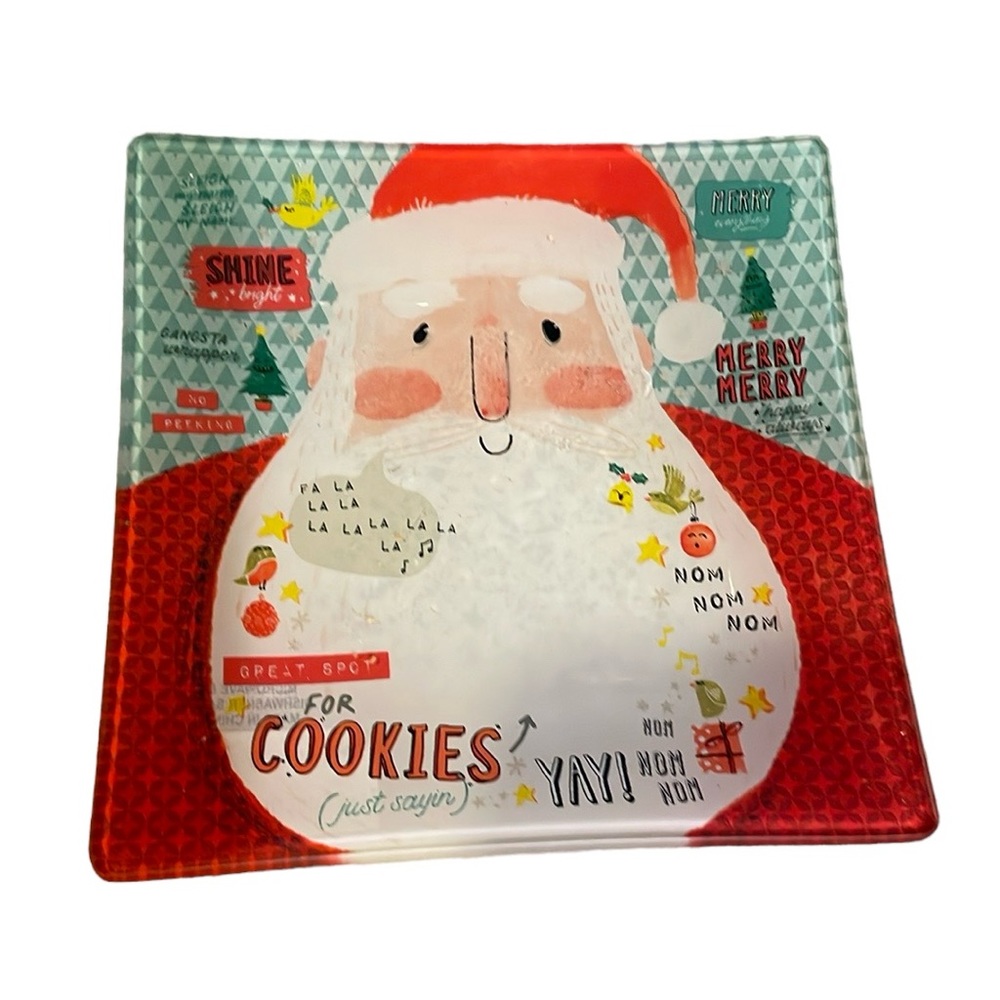 Santa Claus Plates Retro Hors d Oeuvre Set Holiday Christmas Dish Cookie 2 NEW